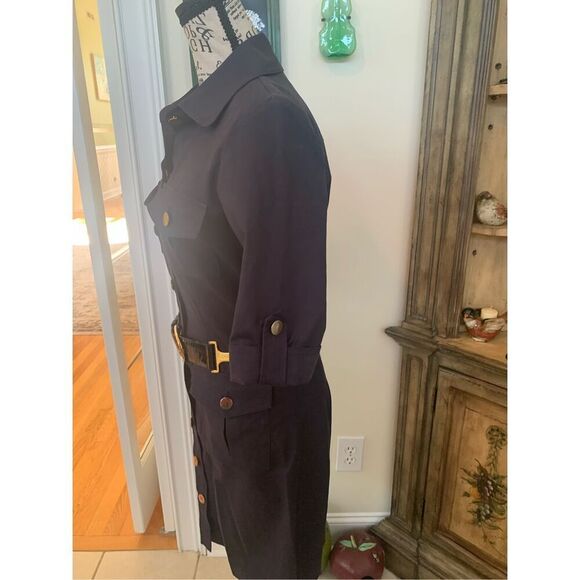 Original MILLY NY Navy Blue Retro Shirt Dress w/ Gold Chain & Leather Belt~ - Picture 9 of 12